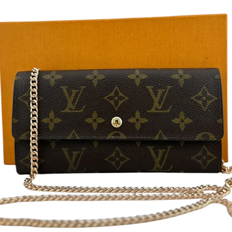 Louis Vuitton bags with a snap - button closure and a decorative charm for styleLOUIS VUITTON Monogram Coated Canvas Sarah Wallet with added Chain