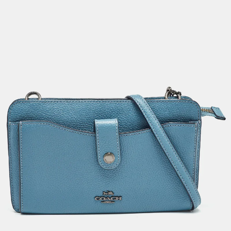 Vegan leather handbagsBlue Leather Noa Pop Up Crossbody Bag