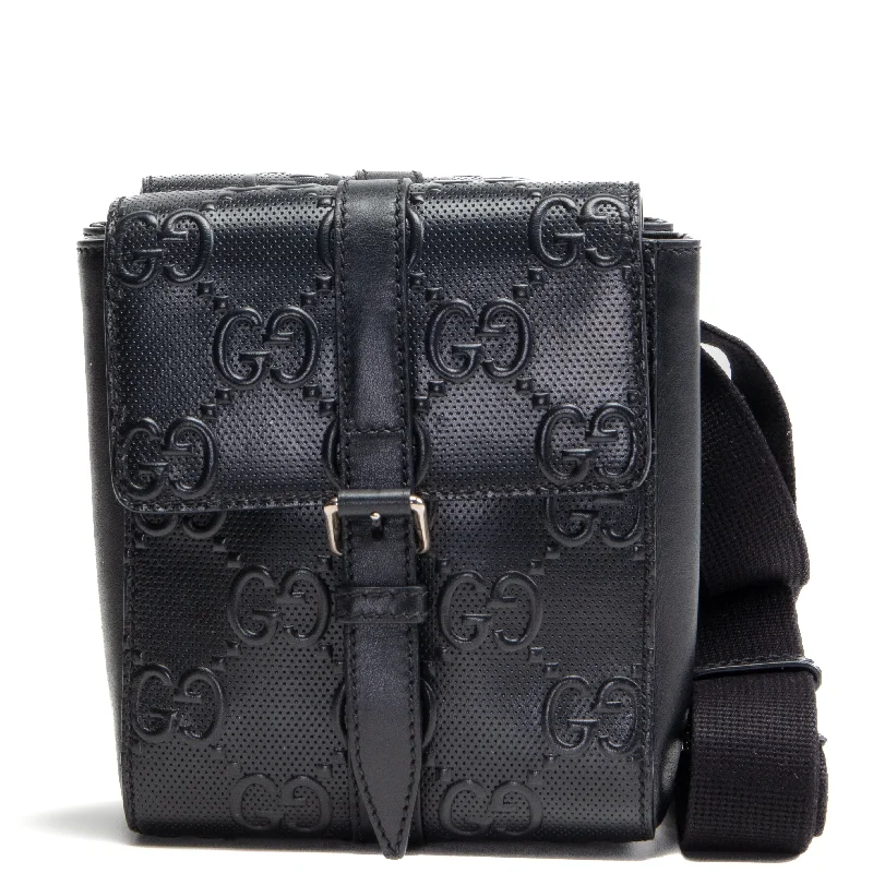 Luxury bags with chain strapsGUCCI GG Embossed Double Belt Bag - Black