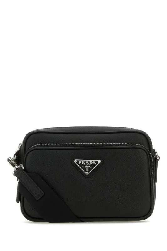 Ladies Prada shoulder bags with a single - handle design for simplicityPrada Men Black Leather Crossbody Bag