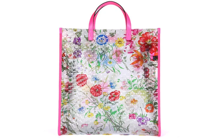 Crossbody bags for everyday use(WMNS) GUCCI Metallic Tiger Head Adornment Flowers Printing PVC Tote Pink Handbag 548713-91EB0-8859