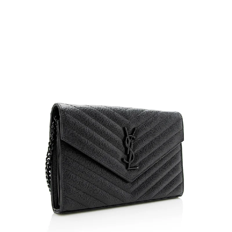 Trendy transparent PVC bagsSaint Laurent Matelasse Grain de Poudre Matte Black Monogram Chain Wallet - FINAL SALE 20467