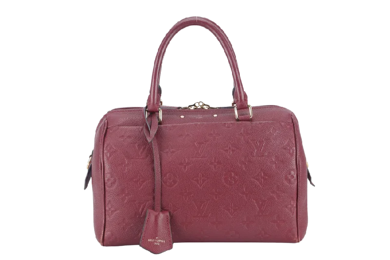 Louis Vuitton crossbody bags with a keychain holder for practicalityLOUIS VUITTON SPEEDY BANDOULIERE 25 (M44145) BURGUNDY MONOGRAM EMPREINTE GOLD HARDWARE WITH STRAPS, LOCK AND KEYS