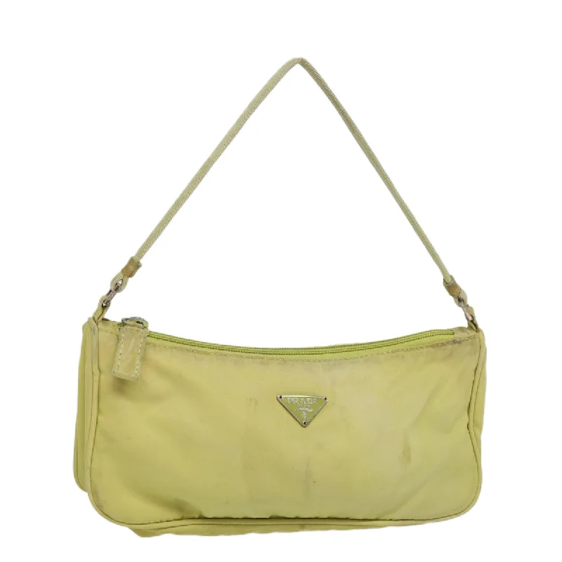 Prada Cleo bags with a snakeskin - effect panel for a bold and trendy lookPRADA Accessory Pouch Nylon Lime Yellow Pink Auth bs15411