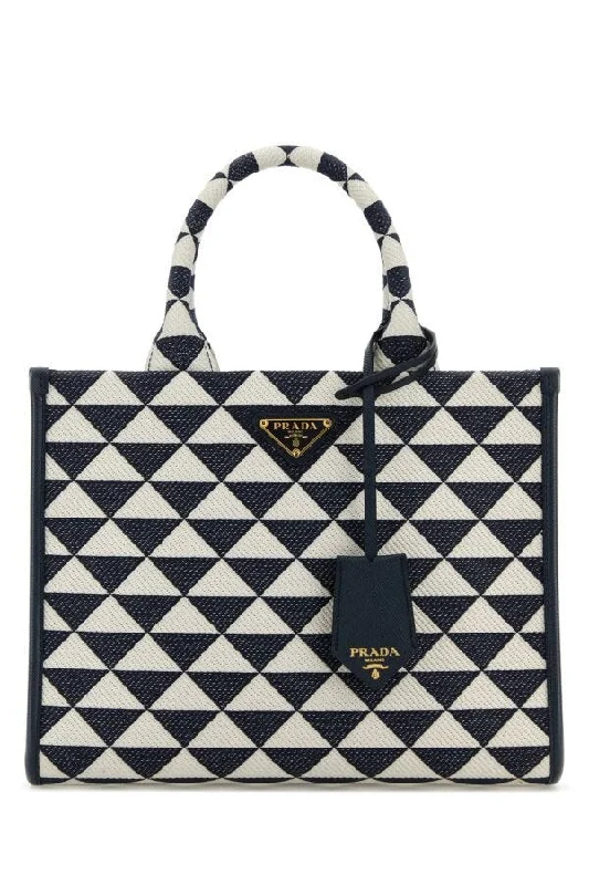 Prada Cleo bags with a crystal - embellished logo for added luxuryPrada Women Embroidered Fabric Small Symbole Shopping Bag