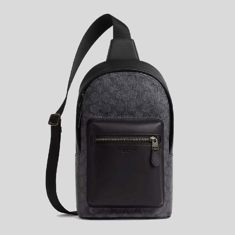 Luxury bags with chain strapsCOACH West Pack In Signature Canvas Charcoal/Black CV924