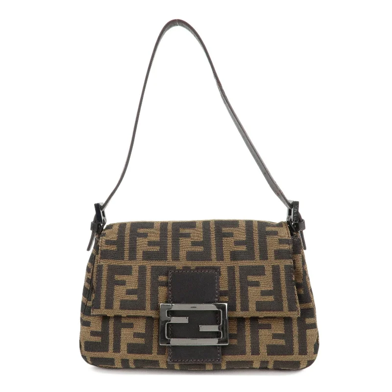 Medium - sized Fendi shoulder bags in rich, deep colors like burgundy for a sophisticated appearanceFENDI Mini Mamma Baguette Zucca Shoulder Bag Black Brown 8BR180