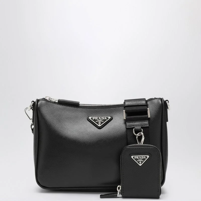 Prada tote bags with a spacious interior and a magnetic - snap closurePrada Small Black Saffiano Shoulder Bag Men