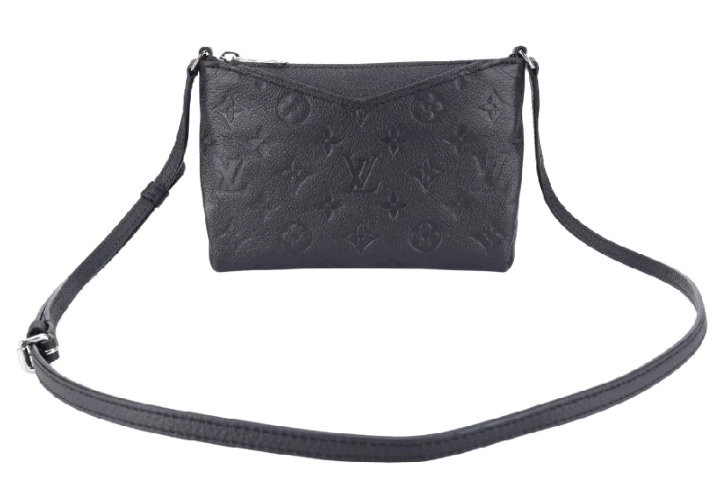 Ladies Louis Vuitton Capucines bags with a detachable shoulder strapLOUIS VUITTON PALLAS CLUTCH BB (R98570) BLACK MONOGRAM EMPREINTE SILVER HARDWARE NO DUST COVER