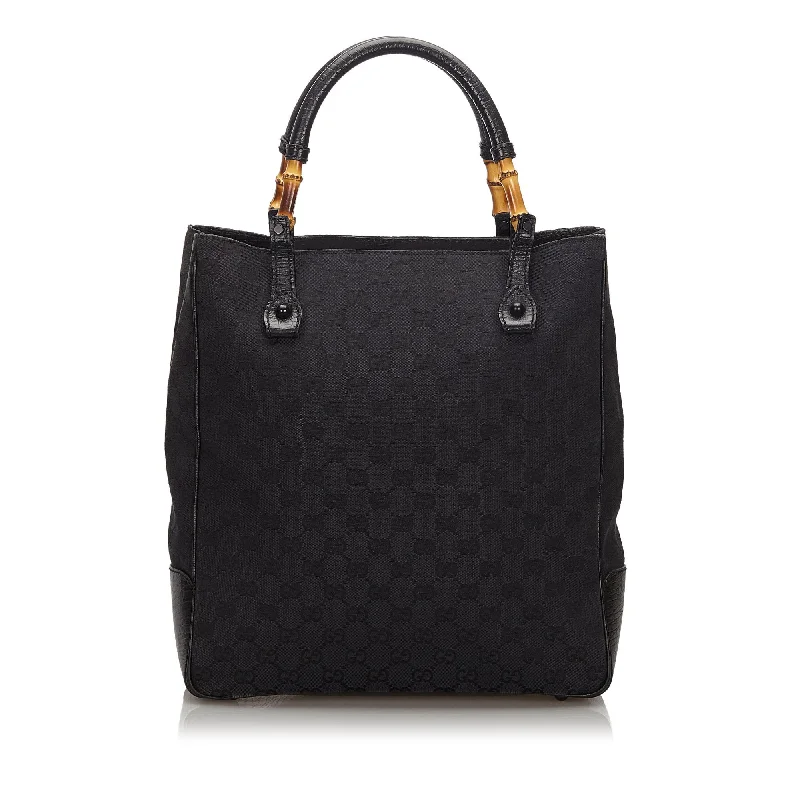 Designer bags with top handlesGucci Black Canvas Fabric GG Bamboo Tote Bag Italy