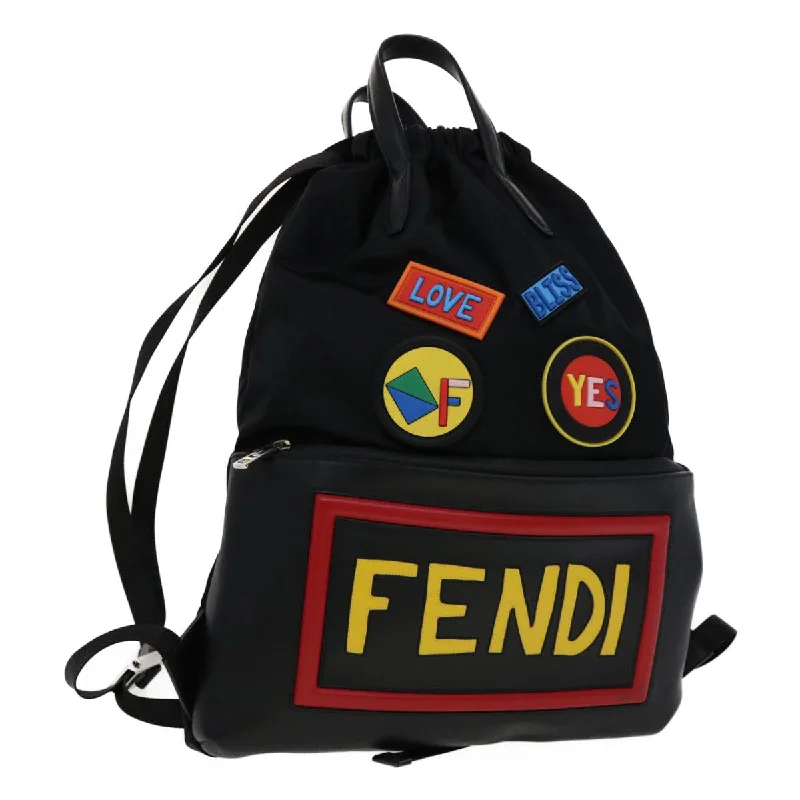 Ladies Fendi shoulder bags with a tassel - decorated zipper for added charm and styleFENDI Backpack Nylon Leather Black Multicolor  ar7157A