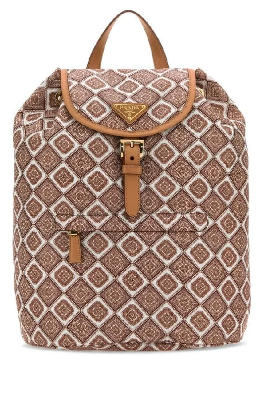 Prada crossbody bags with a woven leather strap for a unique texturePrada Women Printed Re-Nylon Backpack