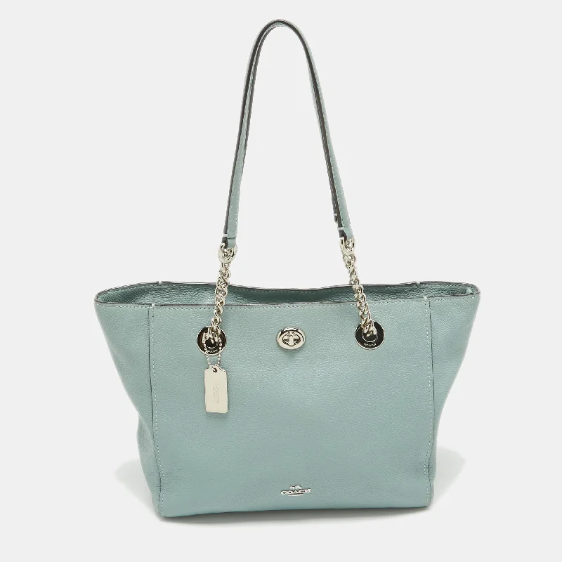 Designer bags with detachable strapsLight Blue Leather Turnlock Chain Tote