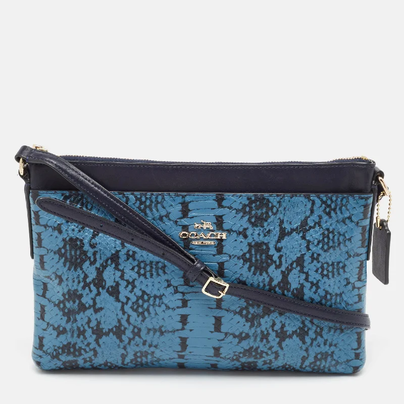 Water-resistant travel backpacksTwo Tone Blue Python Embossed Leather Journal Crossbody Bag