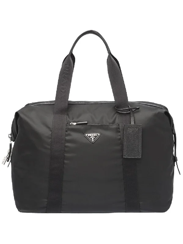 Prada bags with a back - zip pocket for storing valuables securelyPrada Men Re-Nylon And Saffiano Leather Duffle Bag