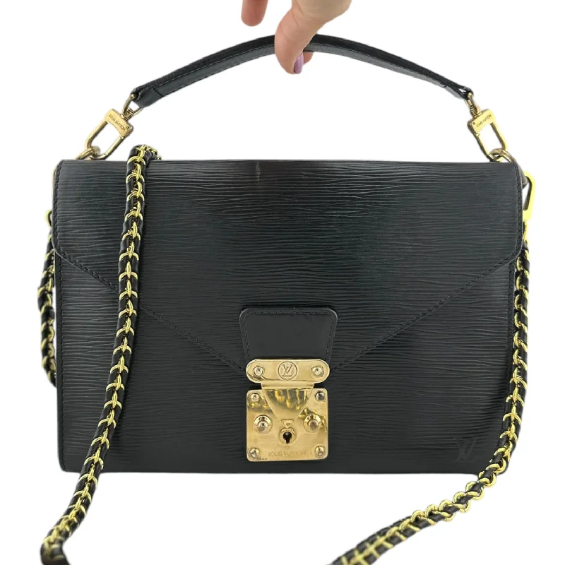 Ladies Louis Vuitton handbags with a detachable coin purse insideLOUIS VUITTON Black Epi Leather Sac Biface Top Handle Bag with Added Crossbody Chain