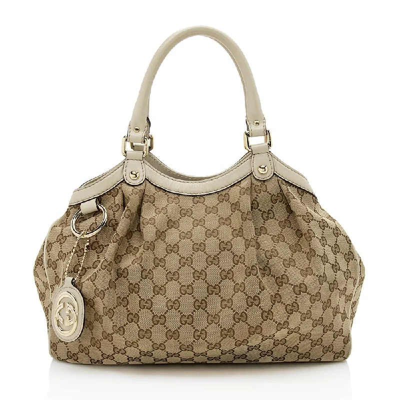 Minimalist leather handbagsGucci GG Canvas Sukey Medium Tote (SHF-12411)