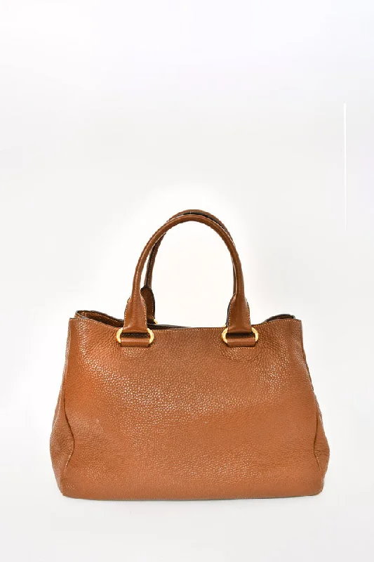 Prada handbags with a patent - leather finish for a shiny and sophisticated appearancePrada Brown Pebbled Leather Front Zip Tote