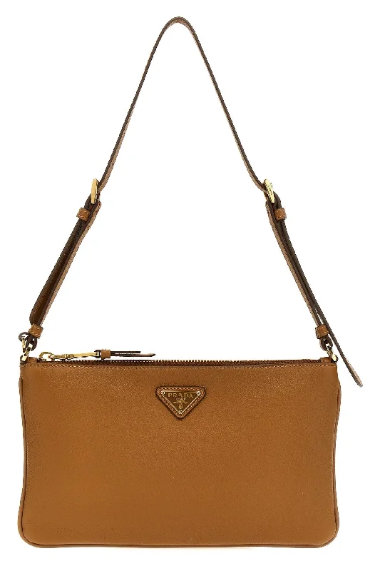 Prada Cahier bags featuring the signature triangular logo plaquePrada Women Logo Shoulder Bag