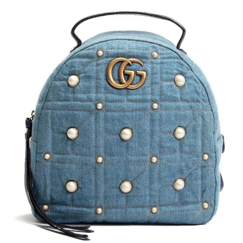 Large capacity travel bagsGUCCI Denim Pearly GG Marmont Backpack