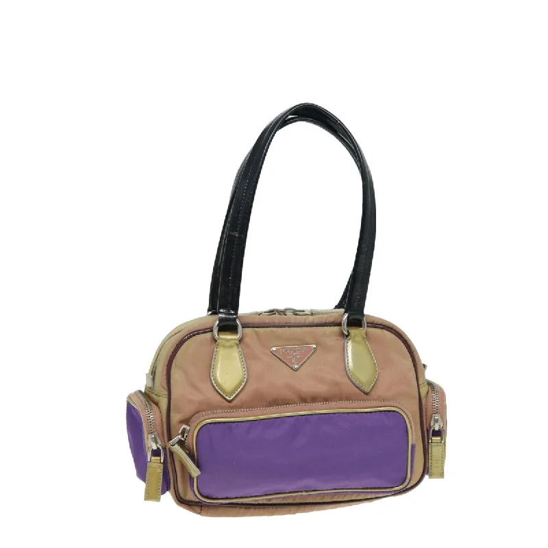 Ladies Prada handbags with a detachable wallet inside for added conveniencePRADA Hand Bag Nylon Purple Gold Auth 79674