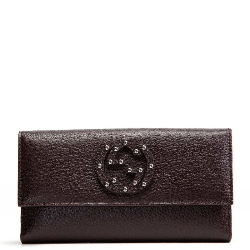 Crossbody bags for everyday useGUCCI Leather Studded Interlocking G Clutch/Wallet - Brown