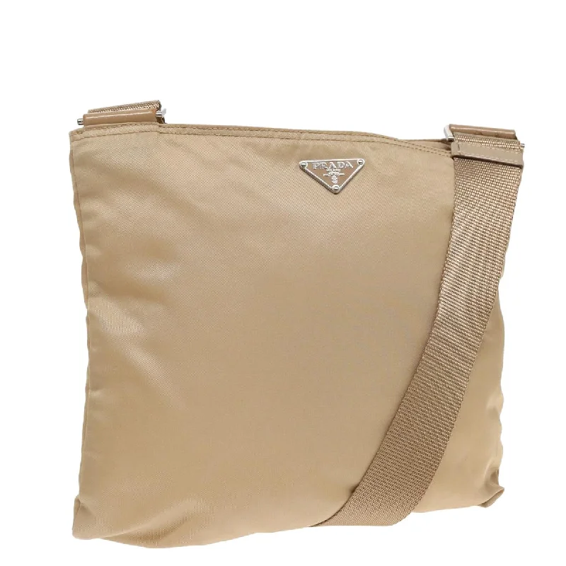 Ladies Prada shoulder bags with a single - handle design for simplicityPRADA Shoulder Bag Nylon Beige Auth ar12032