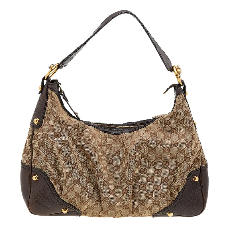 Sustainable fashion bagsGucci Beige/Brown GG Canvas And Leather Medium Jockey Hobo