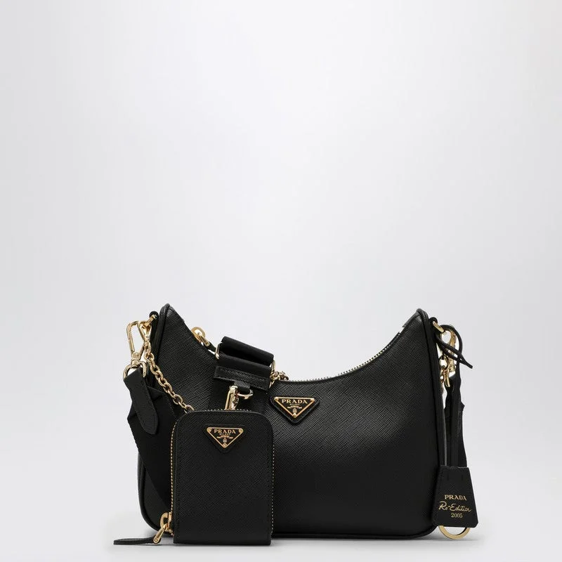 Medium - sized Prada tote bags in classic black for everyday versatilityPrada Re-Edition 2005 Black Leather Bag Women