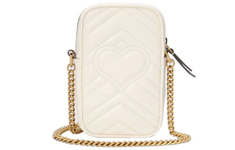 Affordable luxury bags (WMNS) GUCCI GG Marmont Gold Logo Leather Chain Shoulder Messenger Bag Mini White Classic 598597-DTDCT-9022