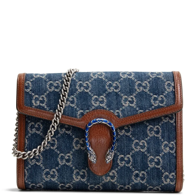 Designer bags with top handlesGUCCI Dionysus Denim Small Chain Wallet