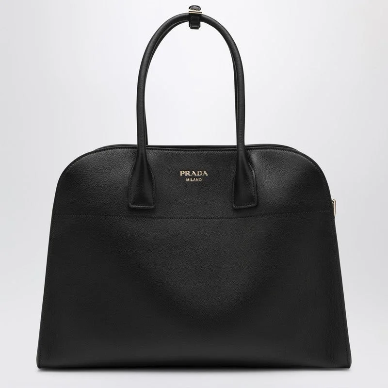 Prada bags with a chain - link trim and a leather body for a modern and stylish edgePrada Black Leather Large Handbag Women