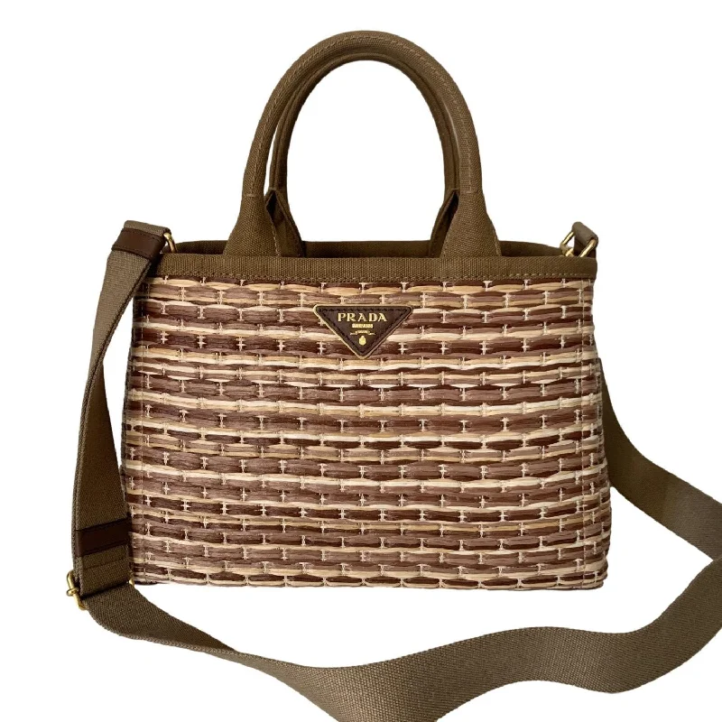 Prada bags with a zippered interior pocket for separating itemsPrada Canapa Ecru Tan Woven Straw Tote Satchel Handbag 1BG155