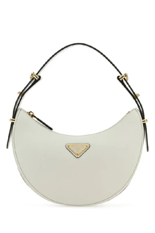 Prada bags with a front - zip pocket for small items like cards and keysPrada Women White Leather Arquã¨ Handbag