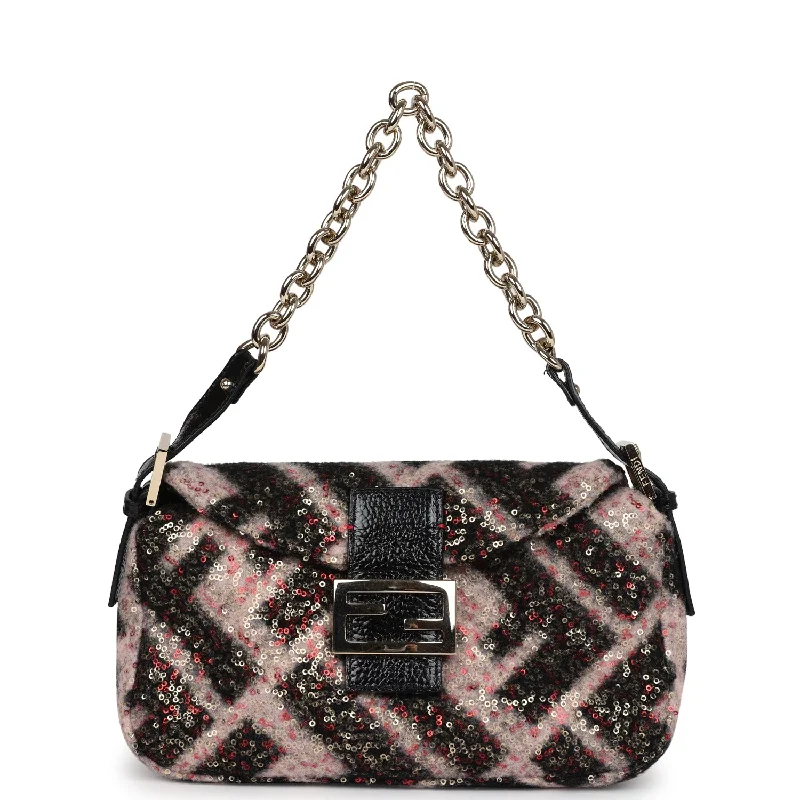 Fendi handbags with a biodegradable leather alternative for an eco - conscious choiceVintage Fendi Shoulder Bag Pink and Black Zucca Wool Sequins Light Gold Hardware