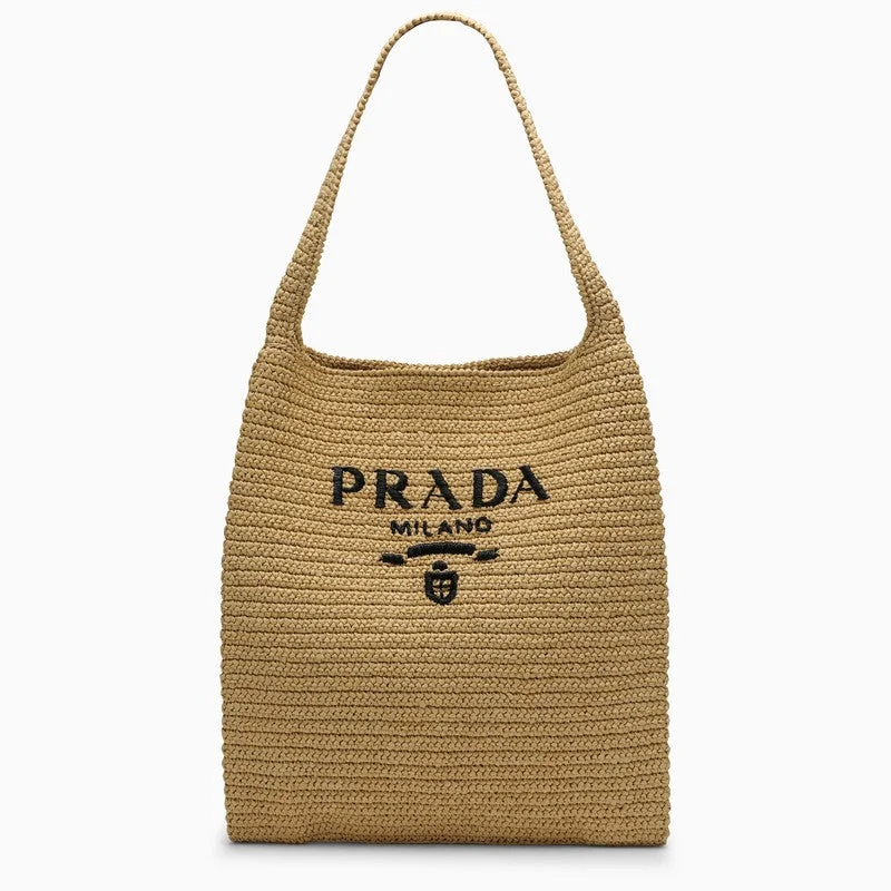 Prada Cleo bags with a snakeskin - effect panel for a bold and trendy lookPrada Beige Raffia Tote Bag Women