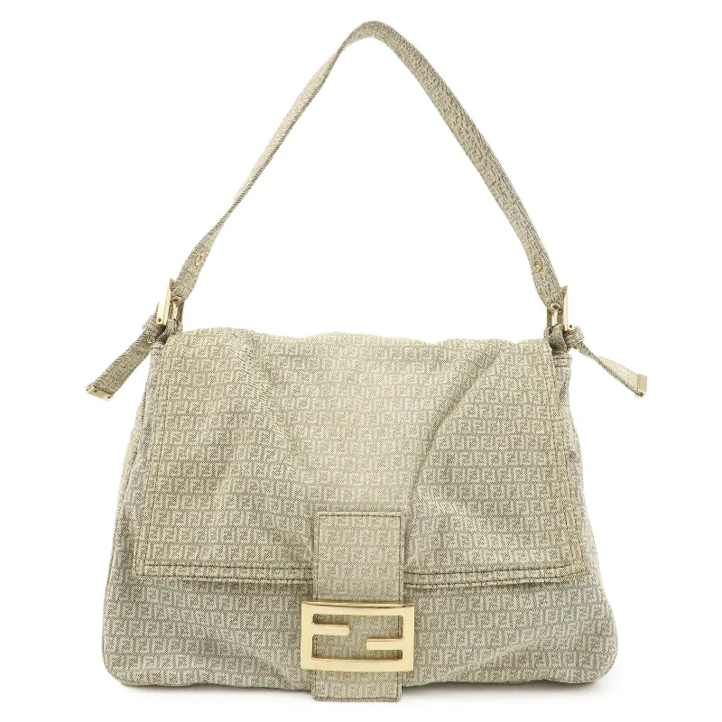 Fendi bags with a detachable sunglass holder for easy access to eyewearFENDI Mamma Baguette Micro FF Canvas Shoulder Bag Gray 8BR001