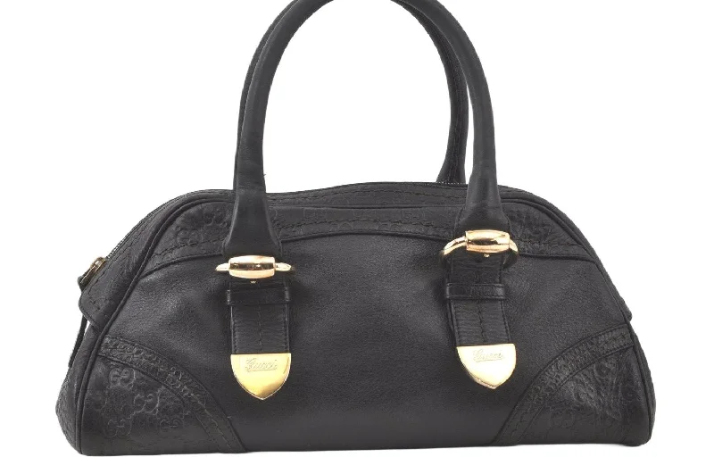 Minimalist leather handbagsAuthentic GUCCI Vintage Guccissima GG Leather Hand Boston Bag 181508 Black 7619K