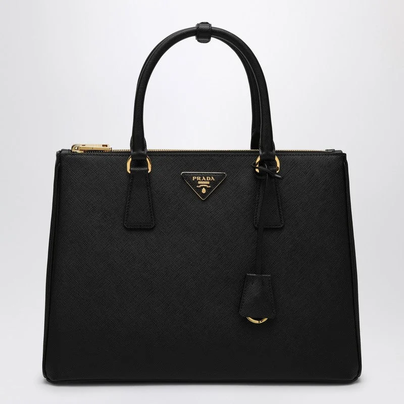 Prada handbags with a perforated leather detail for a unique and breathable designPrada Large Black Galleria Bag In Saffiano Women