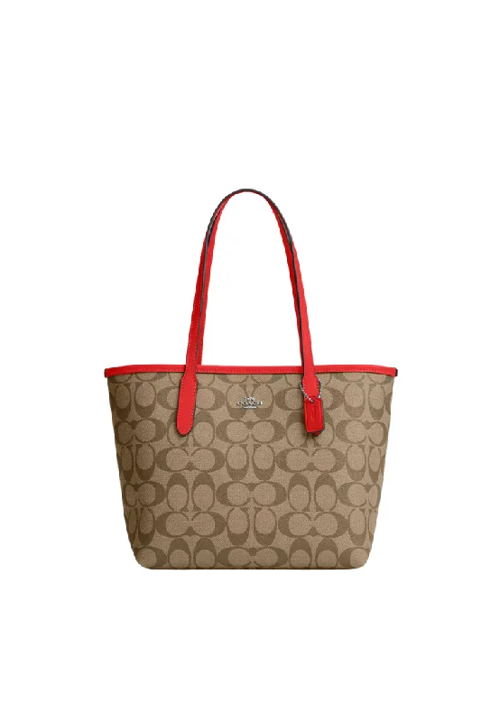 Designer bags for womenCoach Mini City Tote Bag In Signature Canvas In Khaki Miami Red CN733