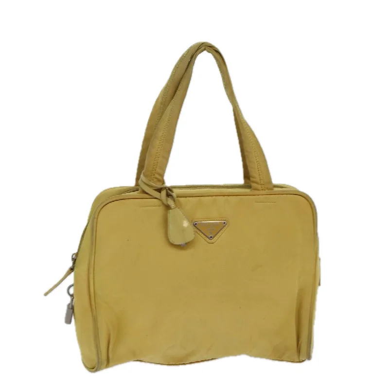 Ladies Prada shoulder bags with a tassel - adorned zipper for added charmPRADA Hand Bag Nylon Yellow Auth 82566