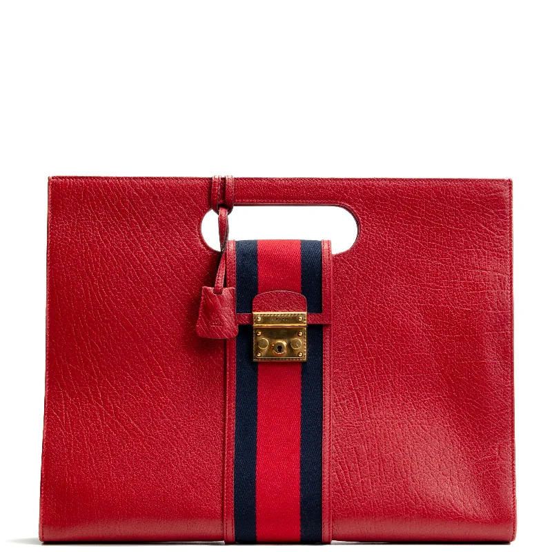 Eco-friendly tote bags for shoppingGUCCI Calfskin Web Padlock Tote Maxi- Red