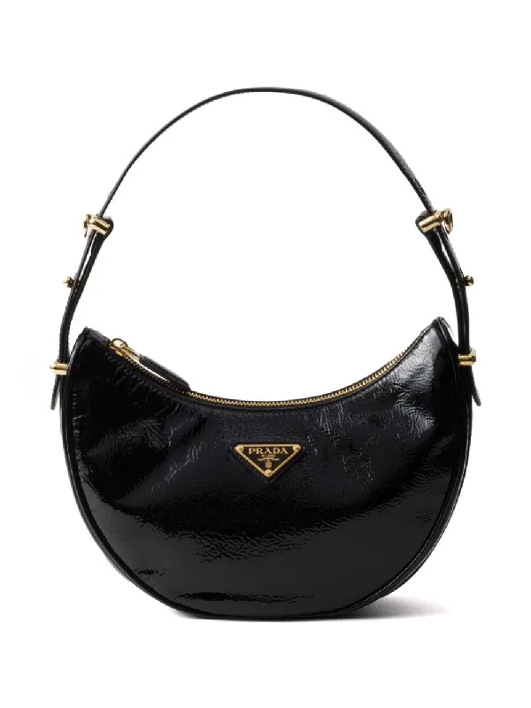 Prada bags with a front - zip pocket for small items like cards and keysPrada Women Prada Arqué Naplak Patent Leather Shoulder Bag