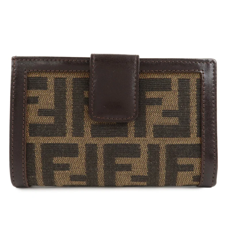 Fendi bags with a built - in USB charging port for keeping devices powered on the goFENDI Zucca Canvas Leather Bifold Wallet Brown Black 1692