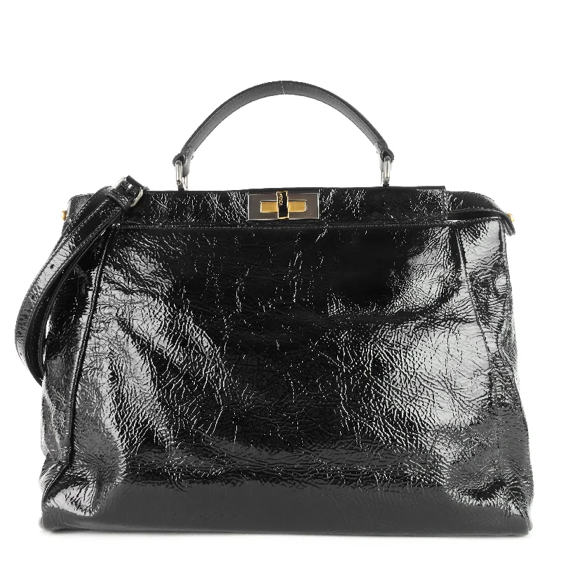 Fendi tote bags with a thermal - insulated pocket for keeping drinks hot or coldPeekaboo Large Crinkled Patent Leather Bag