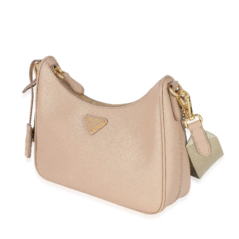 Prada Cahier bags with a detachable shoulder strap for versatile carryingPrada Cameo Beige Saffiano Re-Edition 2005 Bag