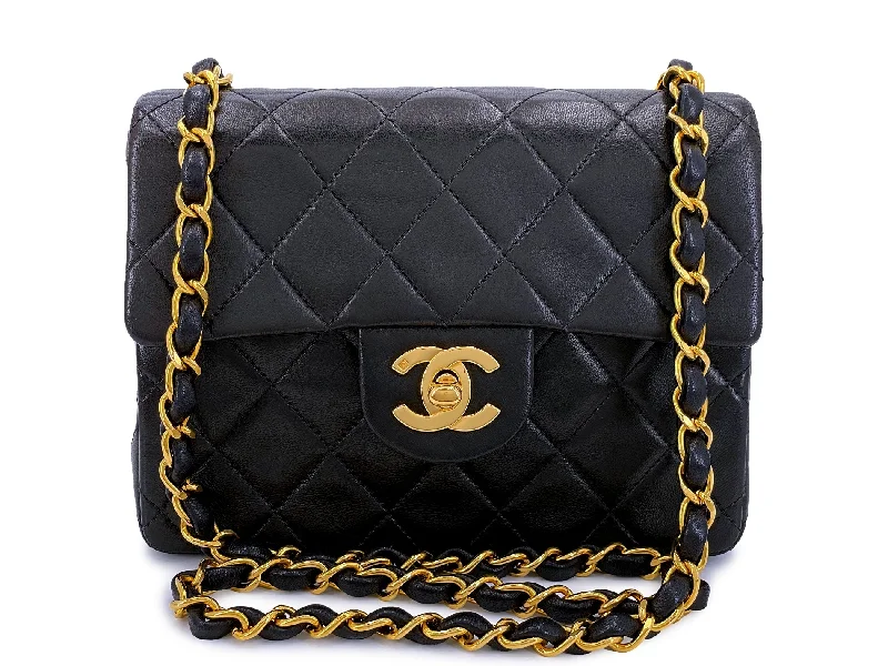 Chanel bags available at online luxury retaileChanel Vintage Square Mini Flap Bag Black 24k GHW Lambskin