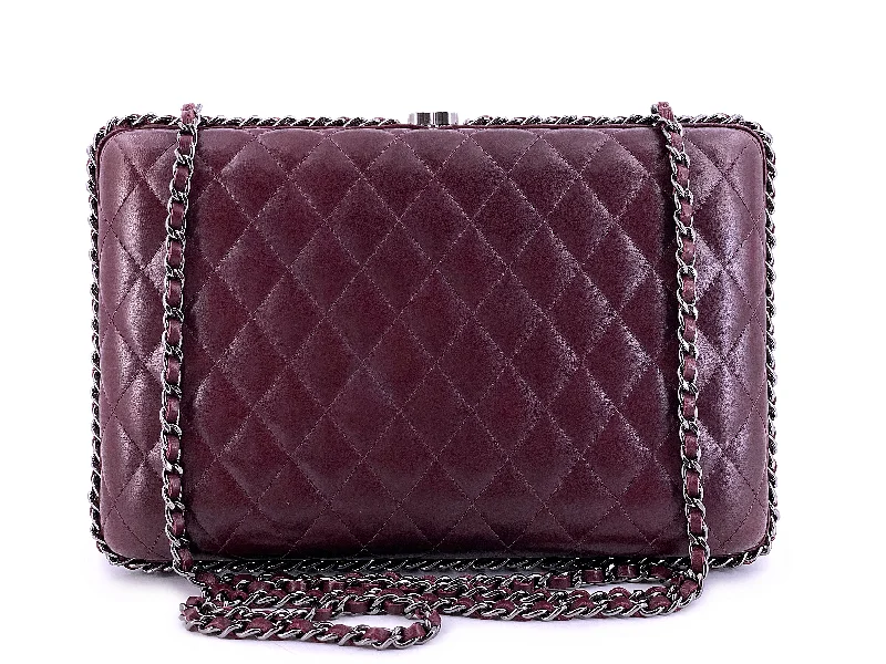 Chanel Quilted Leather Shoulder Bag for FashionistasChanel 2012 Bordeaux Burgundy Oversizsed Hard Quilted Chain Around Clutch Bag RHW