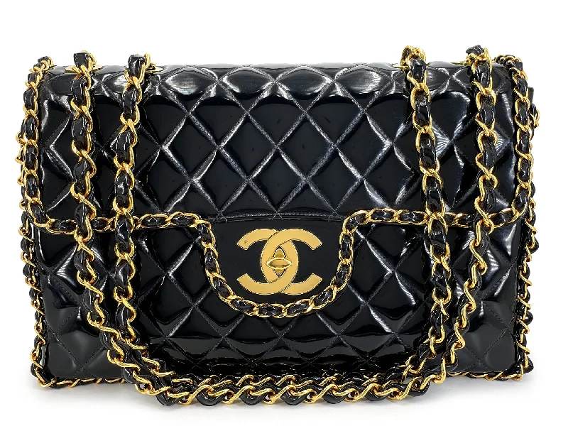 Chanel bags for women with minimalist styleChanel 1995 "Barbie" Black Patent Chain Around Maxi Flap Bag 24k GHW