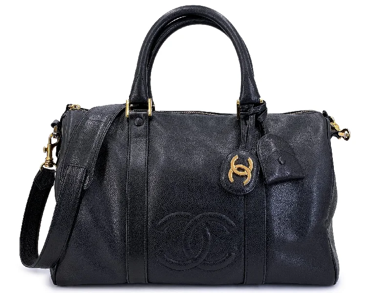 Chanel Limited Edition Handbag for CollectorsChanel 1997 Vintage Black Caviar Duffle Duffel Bowler Bag Small 24k GHW OHL